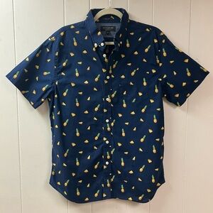 Banana Republic Pineapple Print Organic Cotton Shirt Mens Large Slim Fit Navy